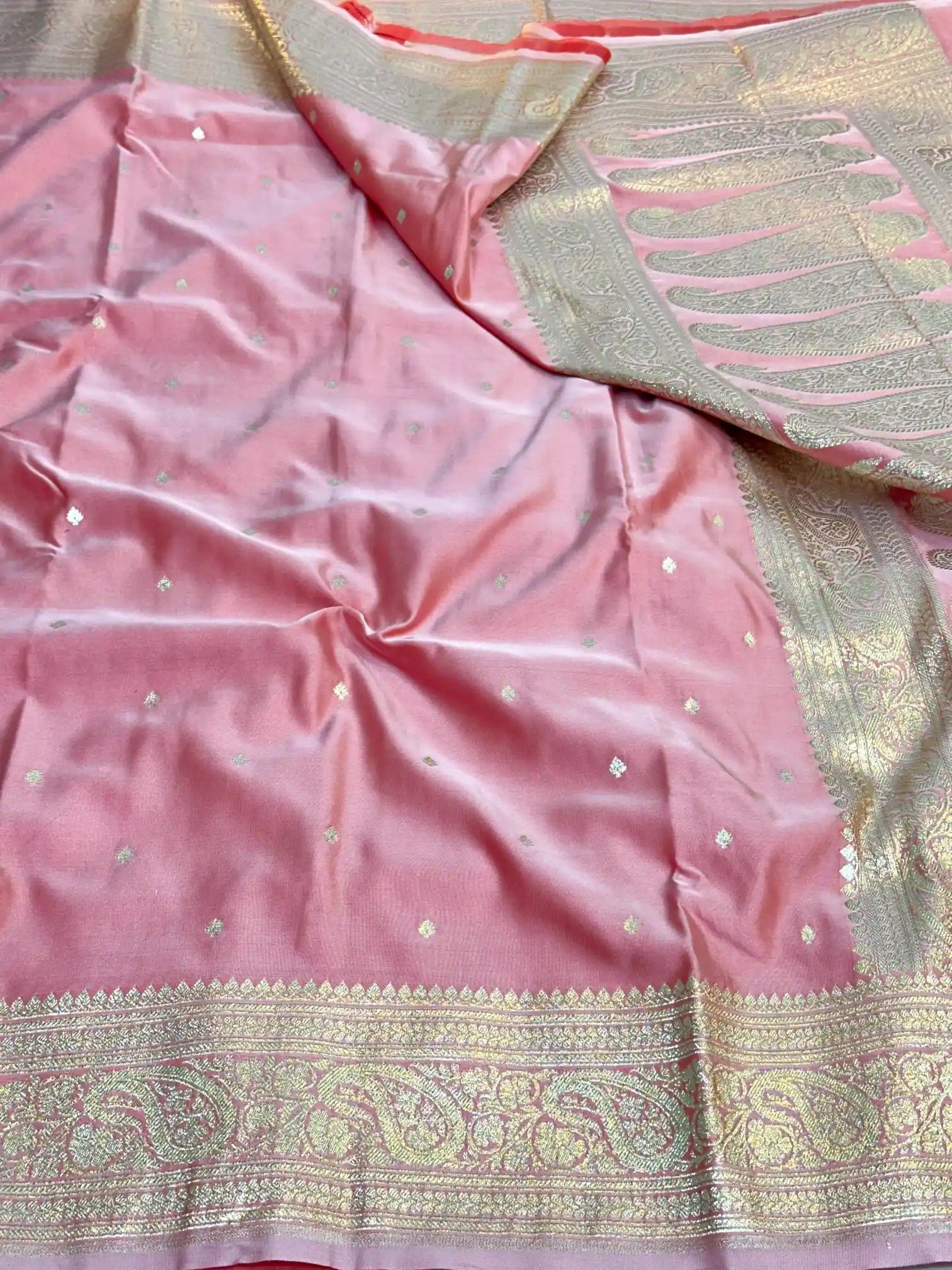 Sweet Pink Premium Mashru Katan Silk Banarasi Saree