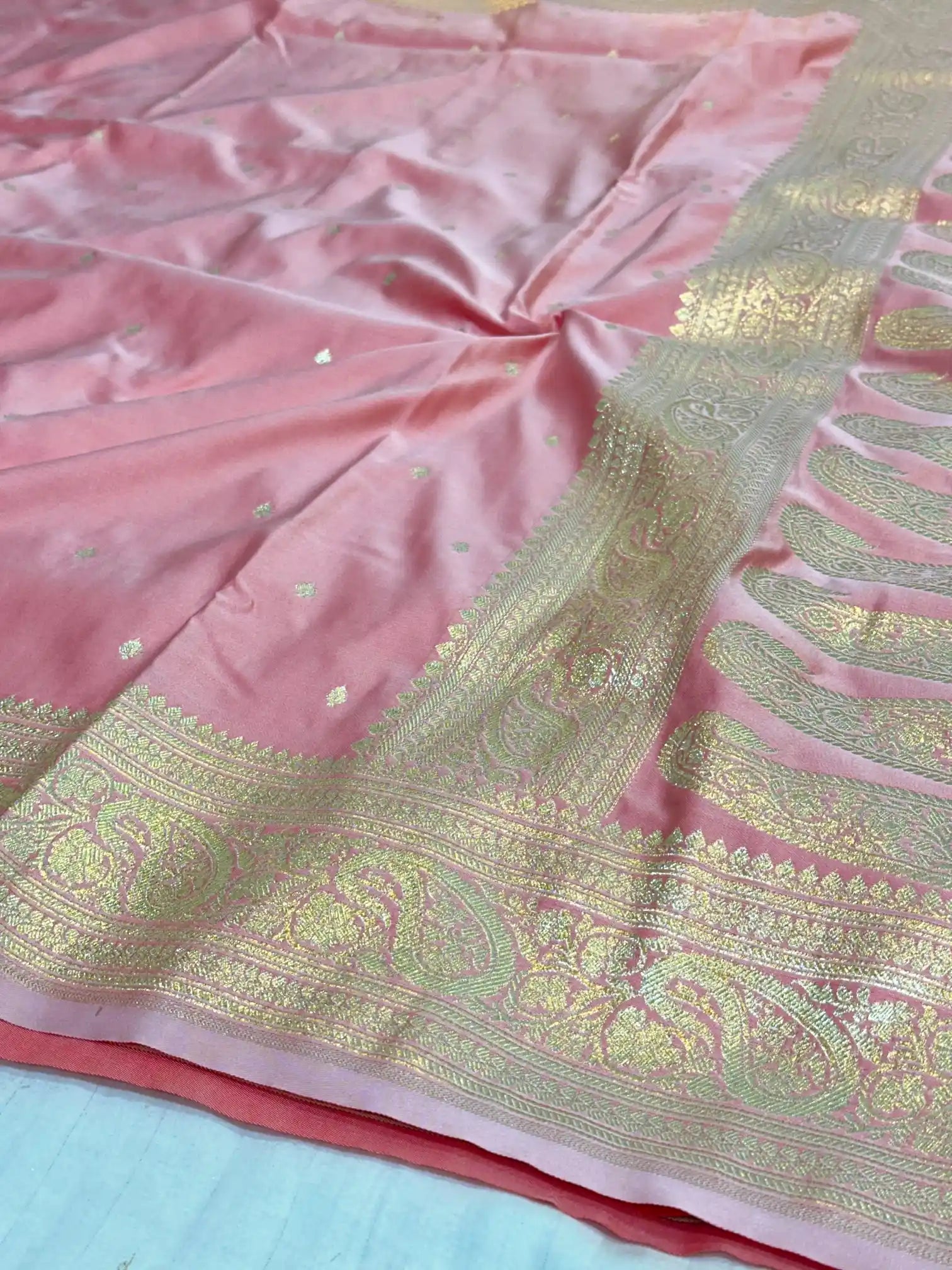 Sweet Pink Premium Mashru Katan Silk Banarasi Saree