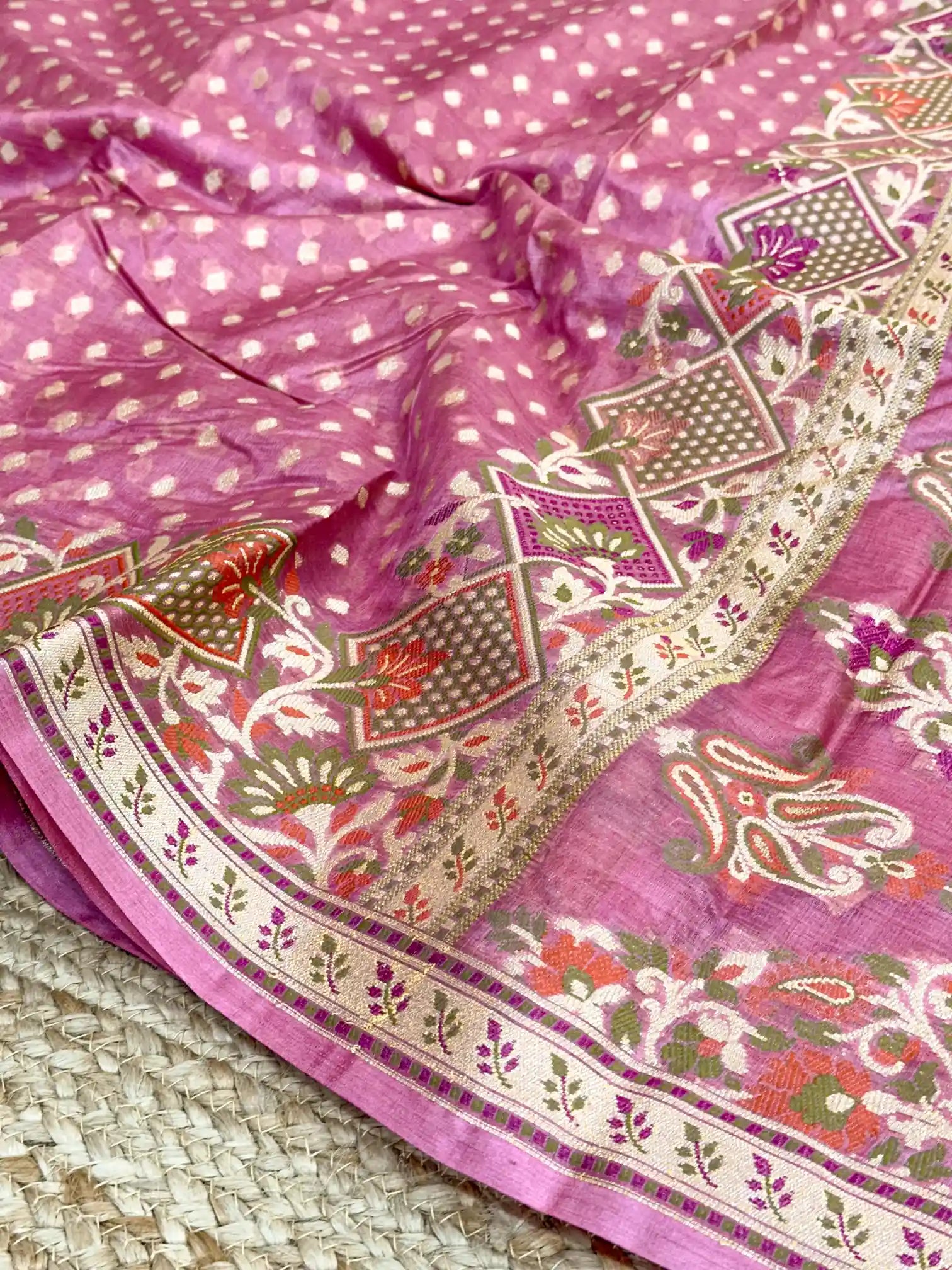 Traditional Buti Pure Tussar Silk Banarasi Saree