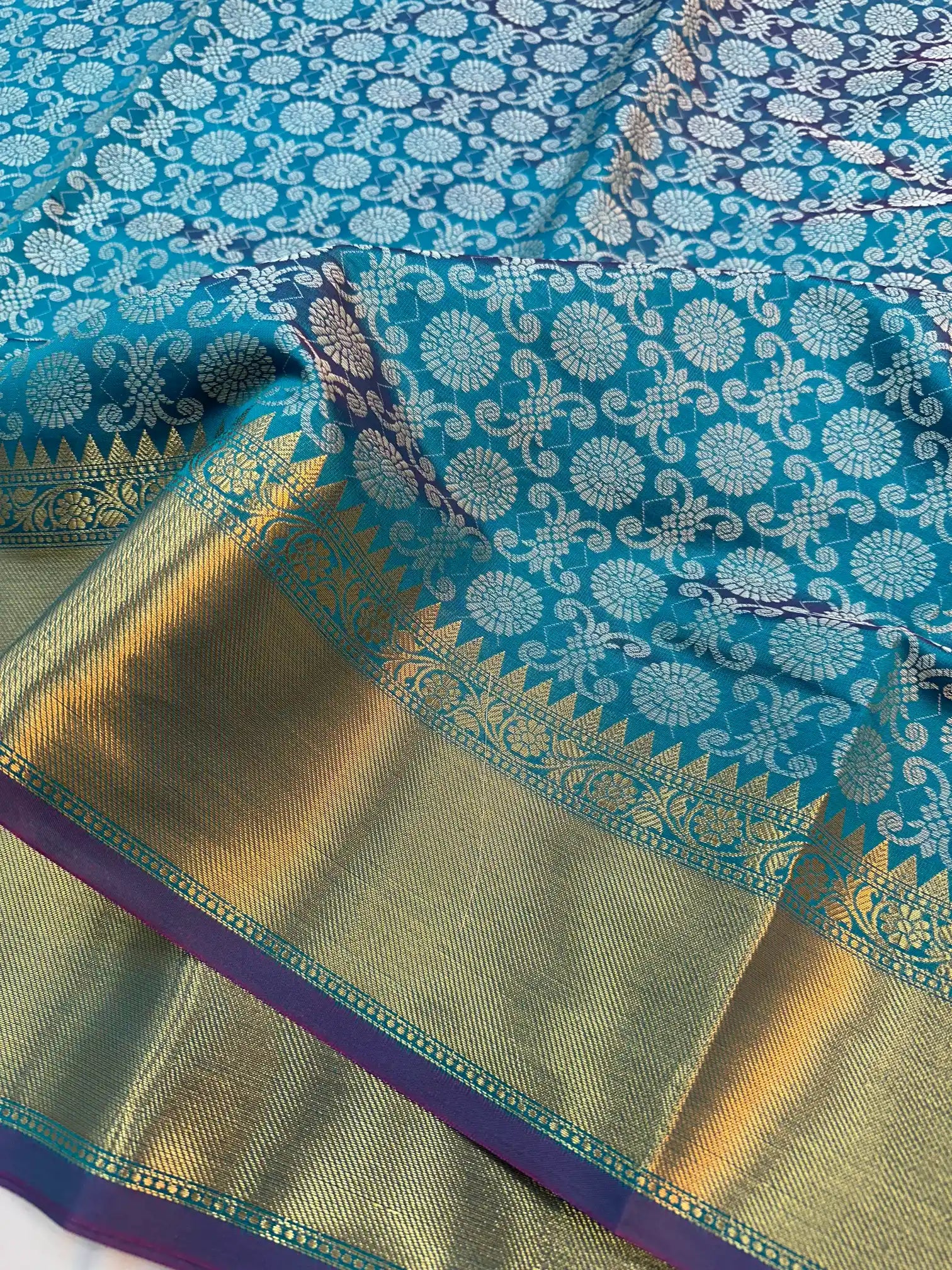Turquios Green Subtle embossed soft tissue silk Banarasi Saree