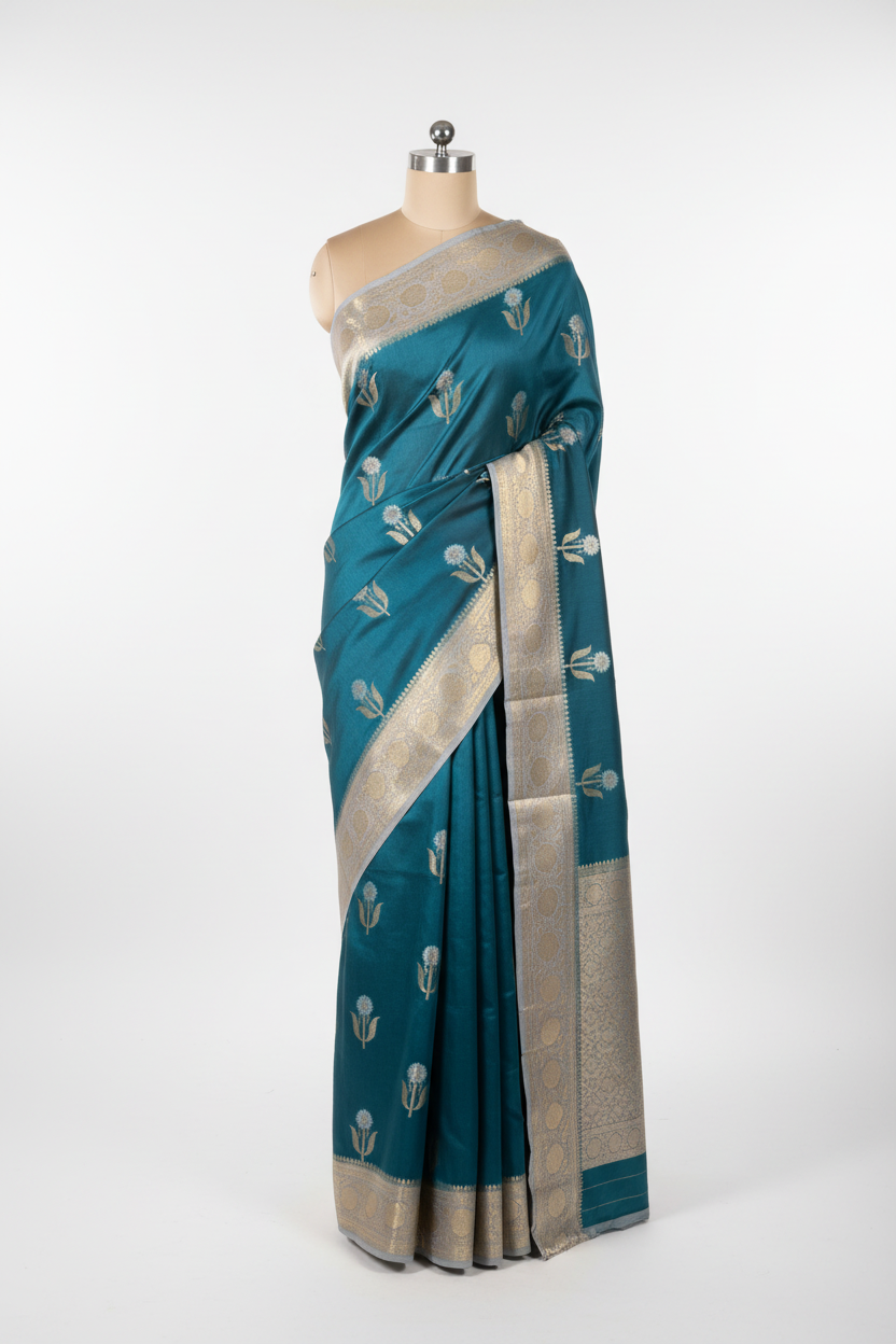 Powder Blue Premium Georgette Silk Banarasi Saree