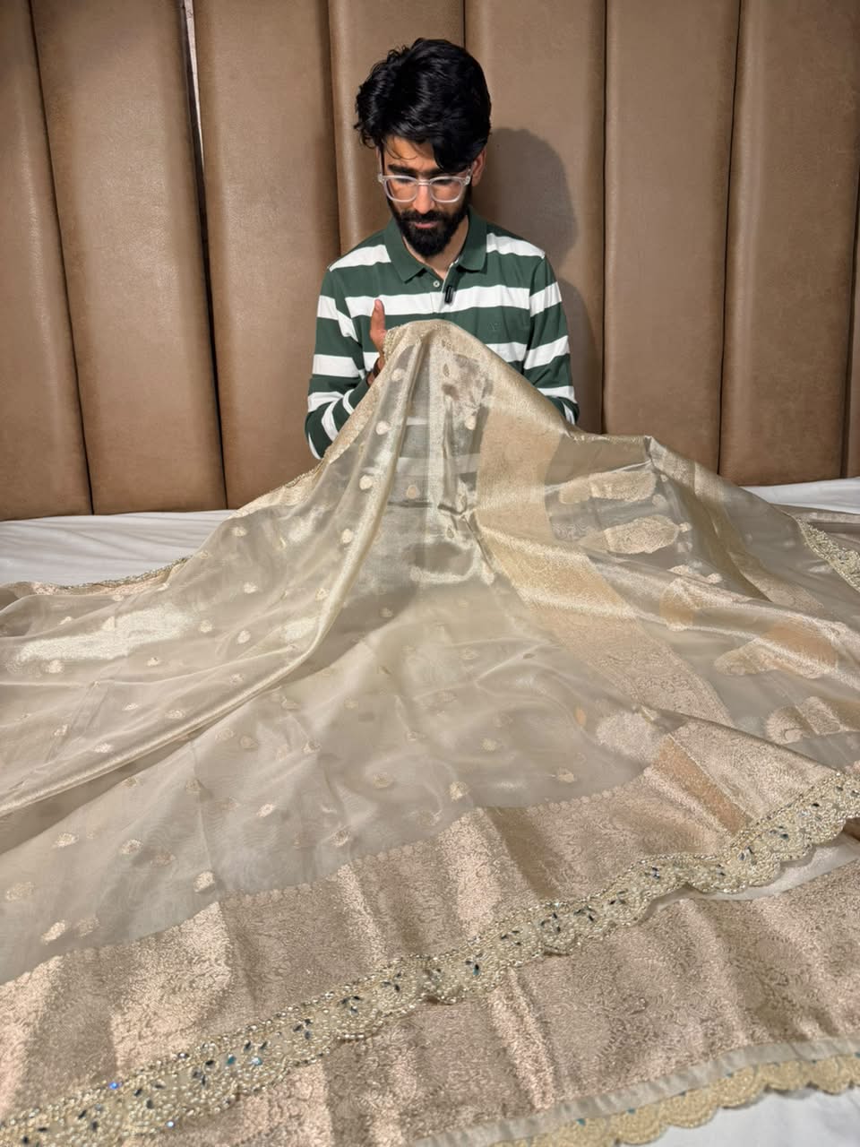 Water Zari Khaddi Buti Kora tissue Silk Banarasi Saree