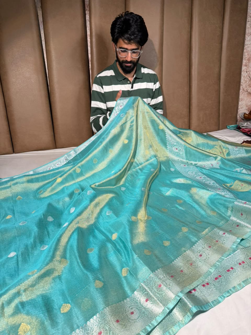 Sea Blue Breathable Soft Tissue Heritage Banarasi Saree