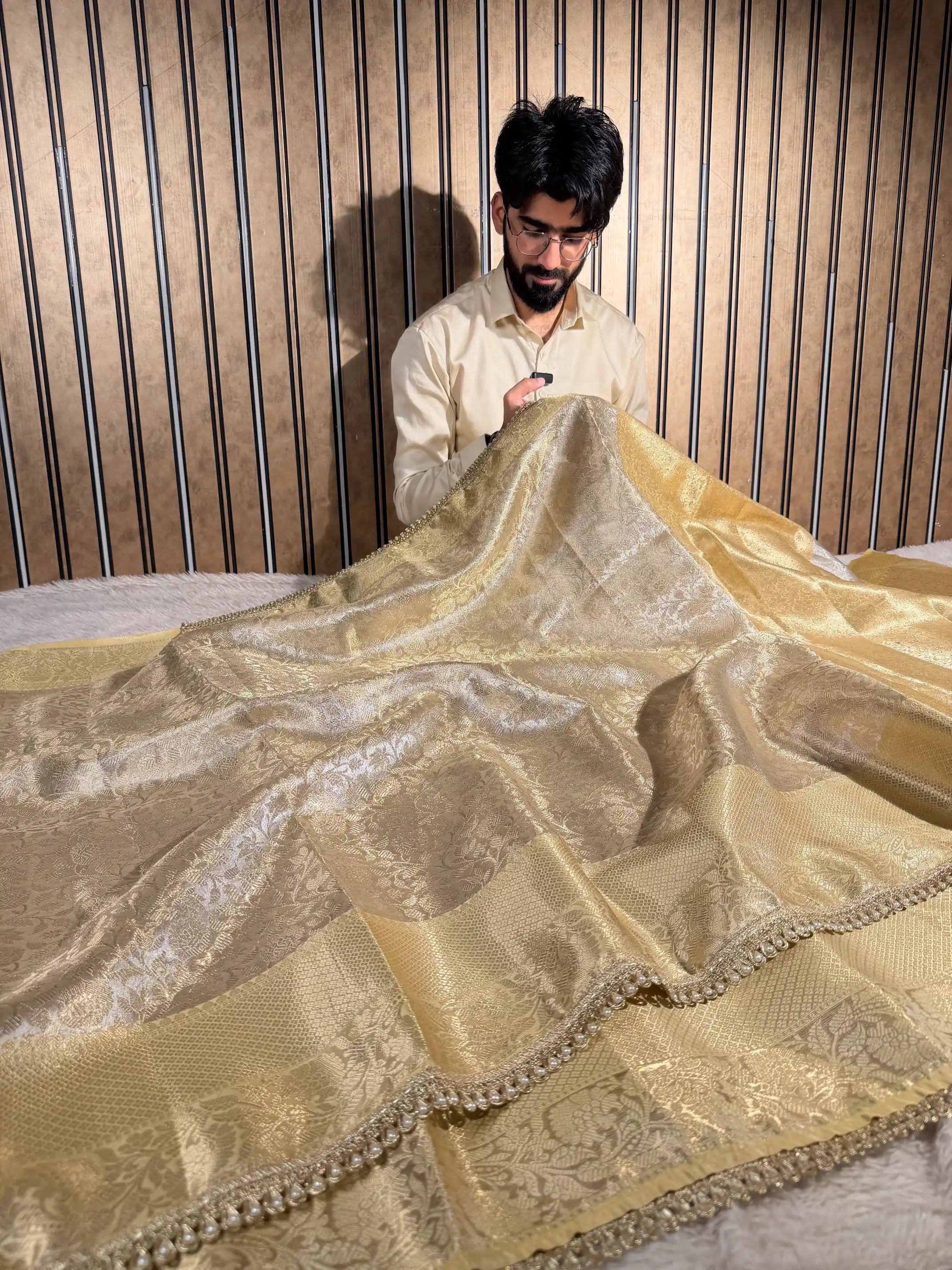Water Zari Kanjivaram Tissue Silk Lace Attached Traditional Banarasi Saree