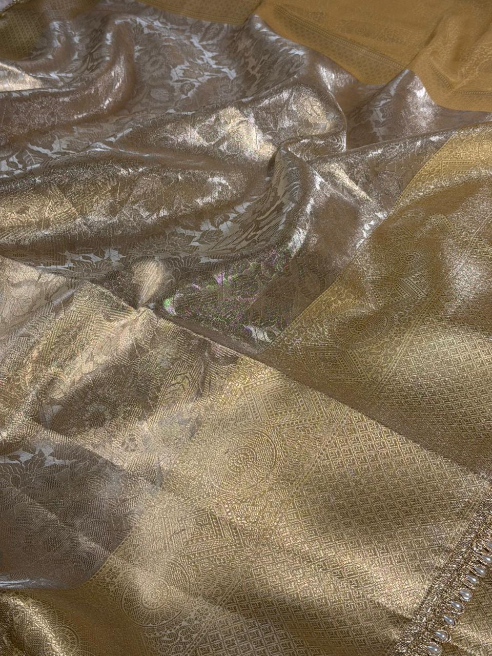 Water zari embossed weave glass tissue designer saree