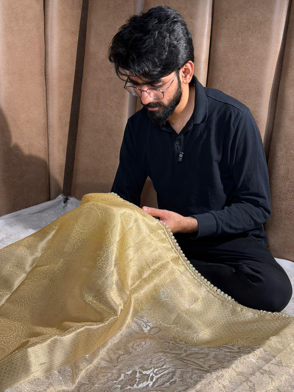 Water zari embossed weave glass tissue designer saree