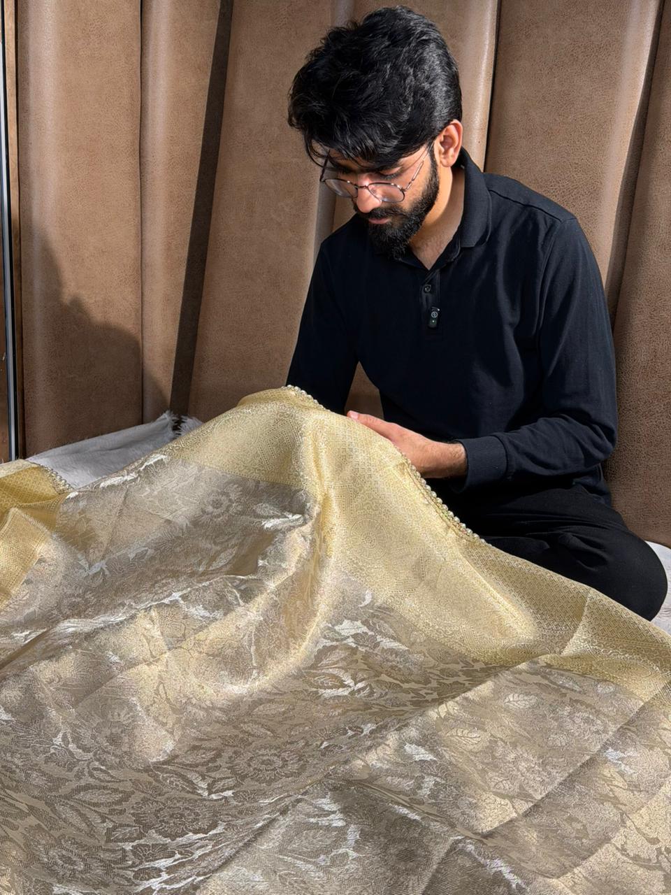 Water zari embossed weave glass tissue designer saree