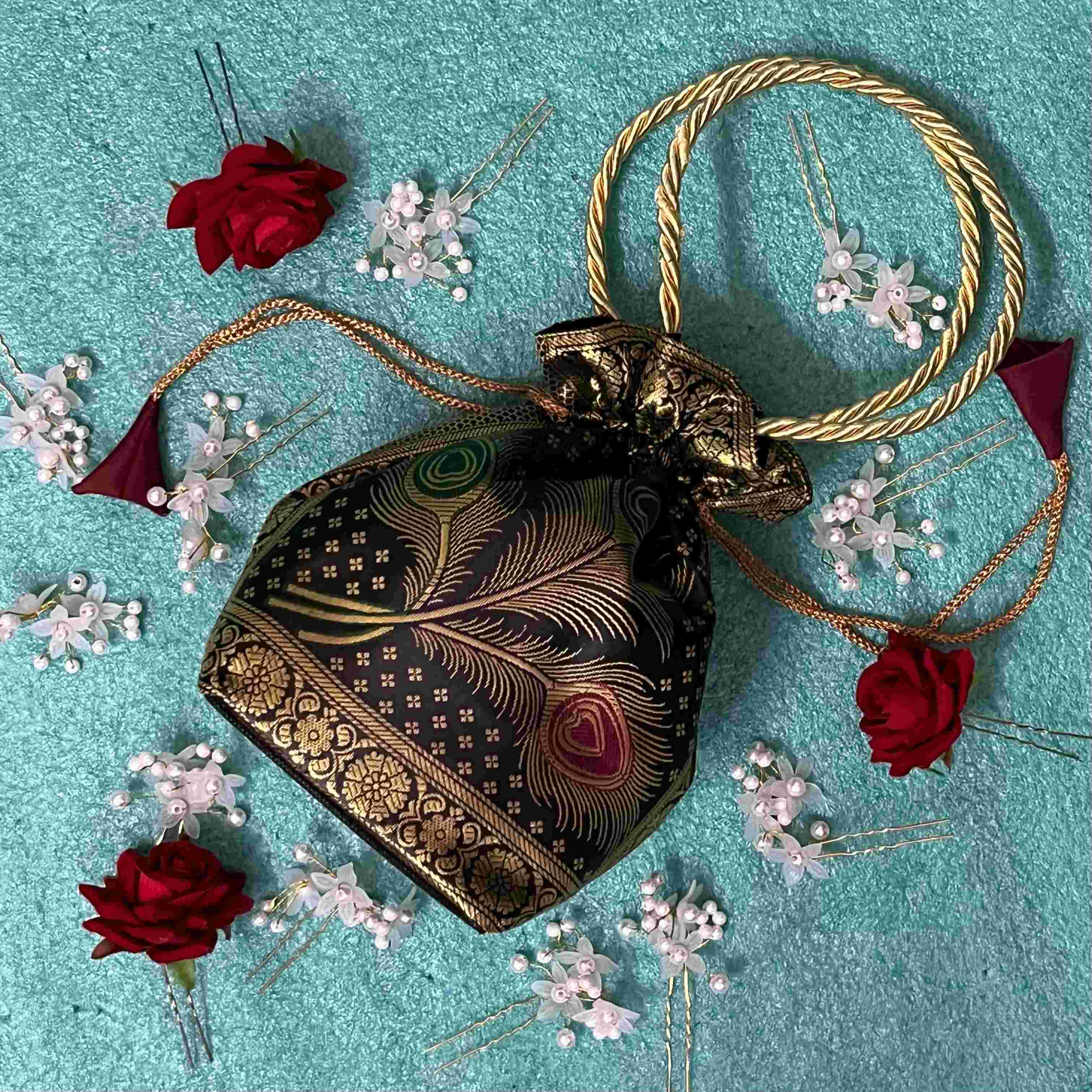 Stunning Black Colour Banarasi Potli Bags