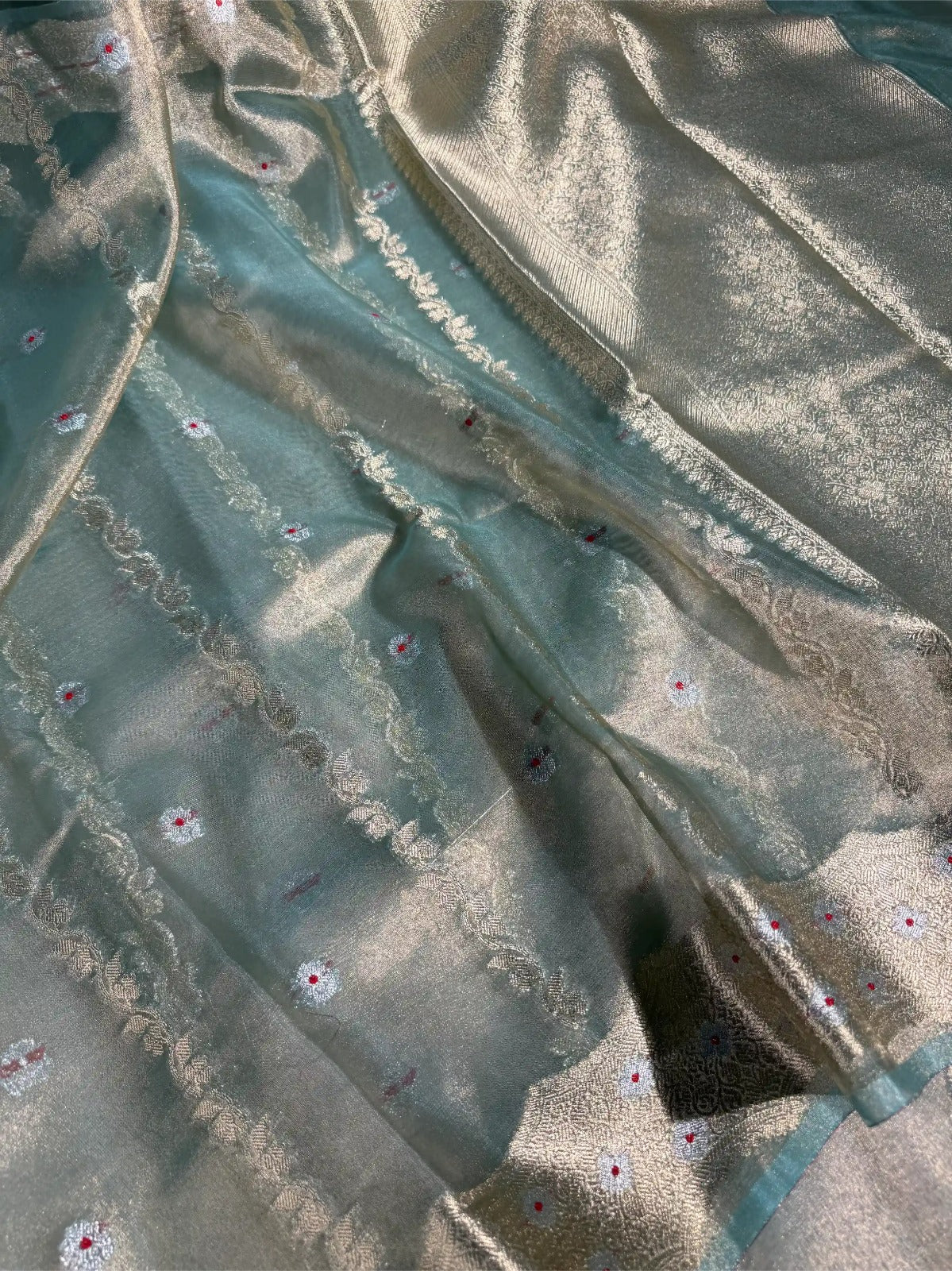 Metallic Sky Blue Kora Tissue Silk Meenakari Traditional Weave Banarasi Saree