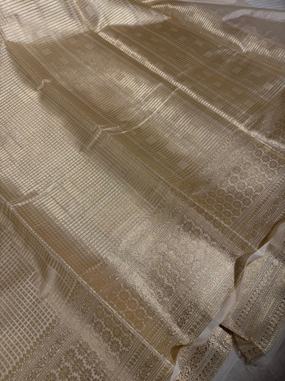 light cream kanjivaram brocade tissue saree