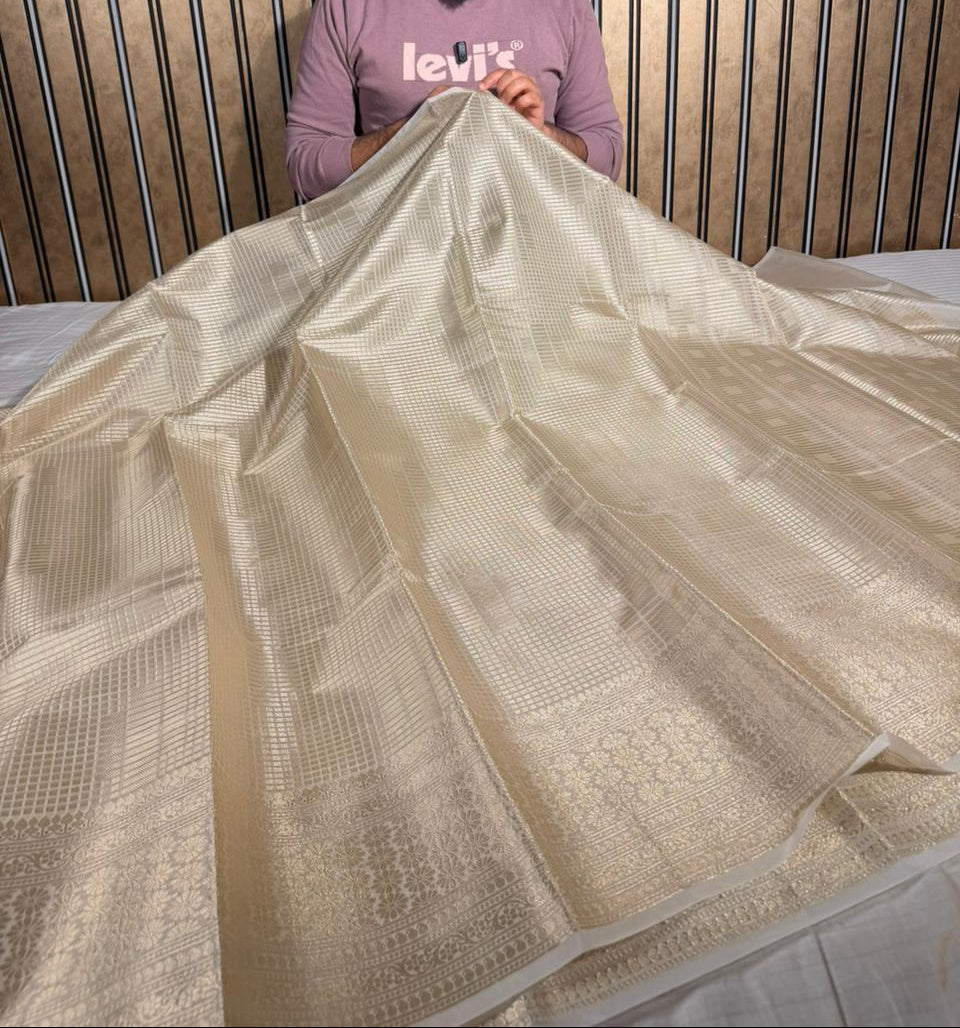 light cream kanjivaram brocade tissue saree