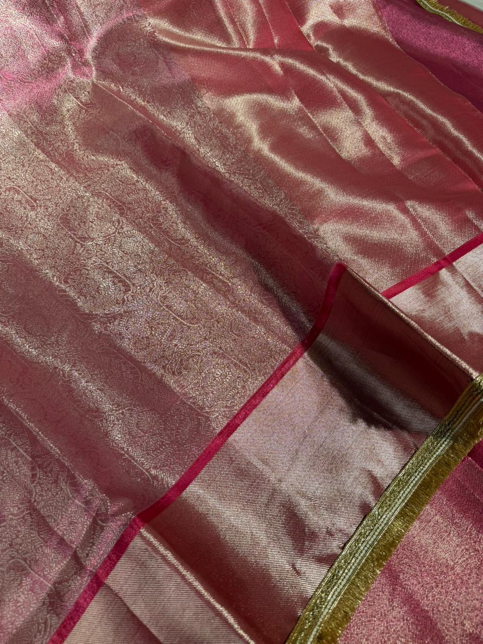 Rani pink brocade tissue designer Banarasi Saree