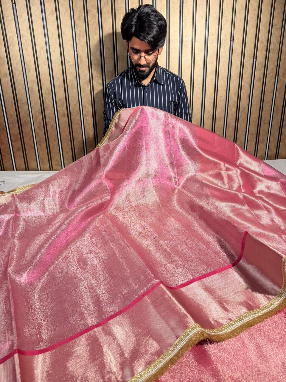 Rani pink brocade tissue designer Banarasi Saree