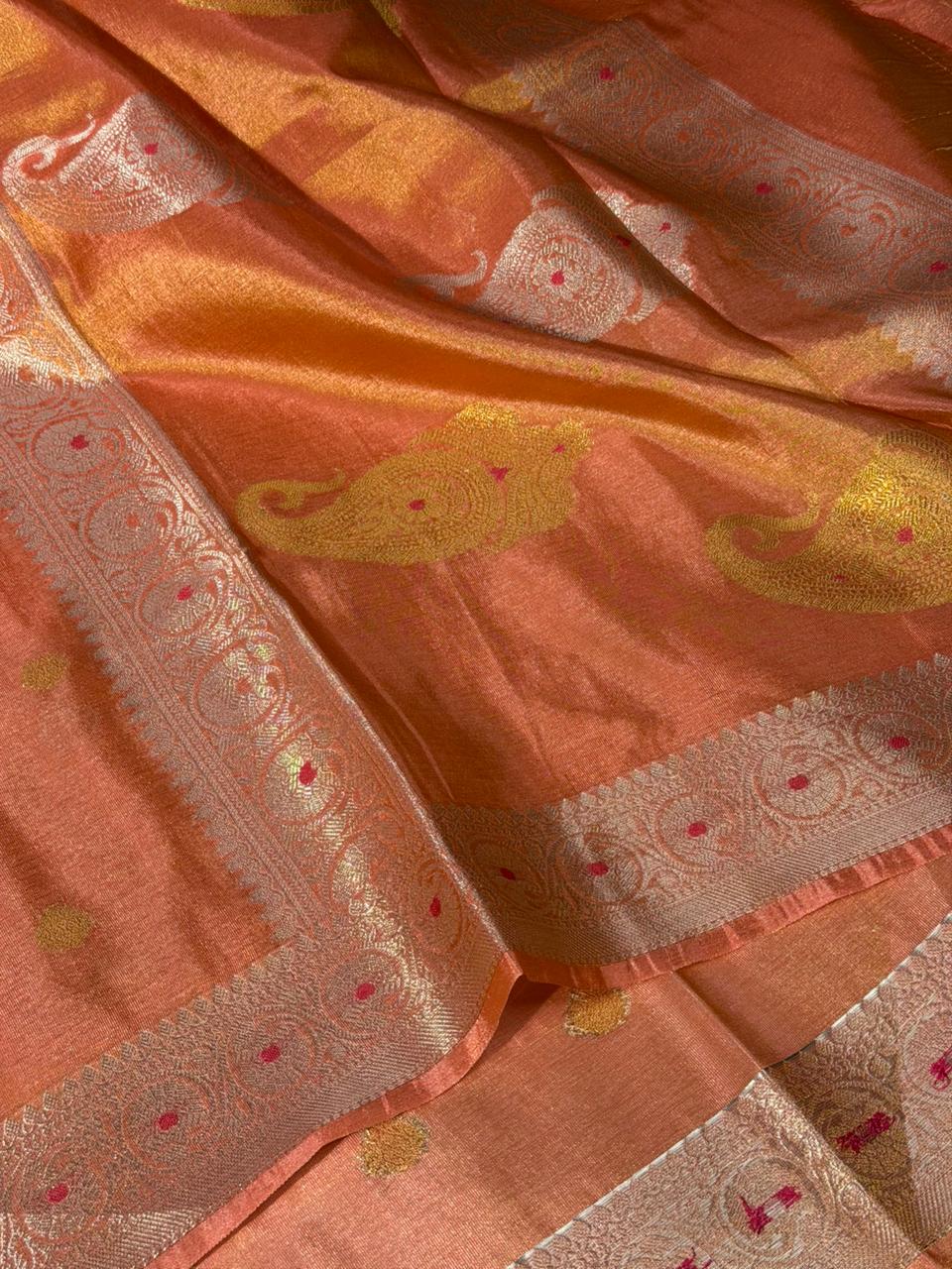 Mauve Peach Khaddi Buti Breathable Tissue Saree