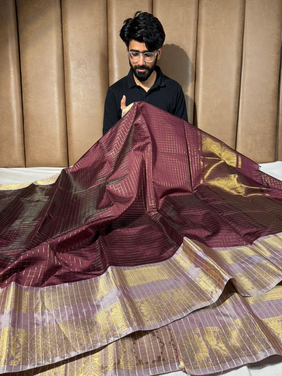 Wine - peach softsilk Banarasi saree