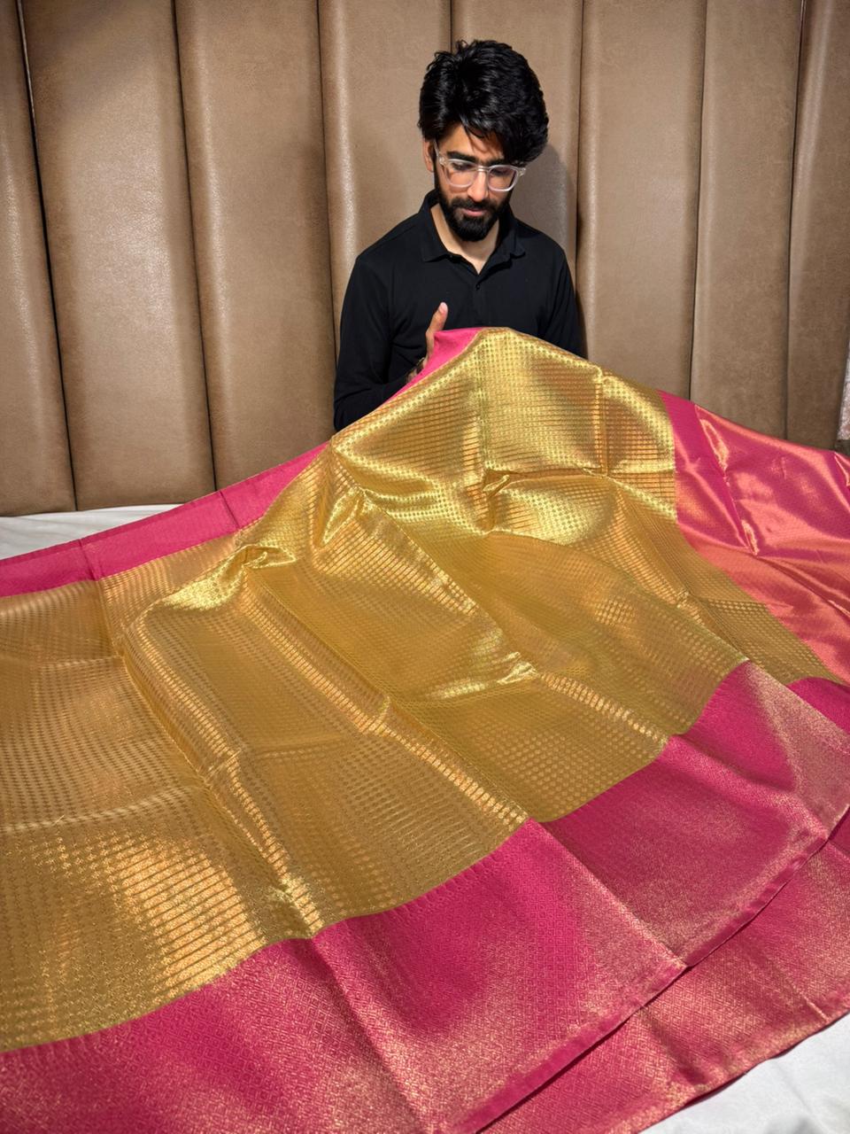 Golden Rani brocade tissue Banarasi saree