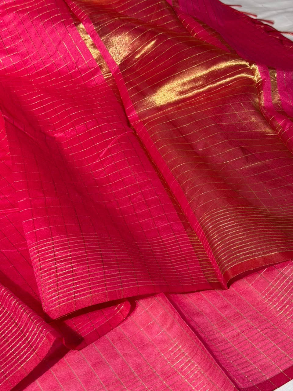 Rani Pink Checks Weave Softsilk Saree