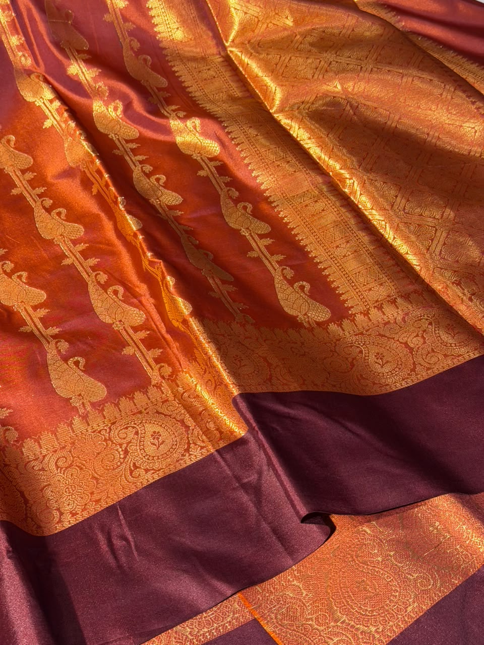 Rusted Orange Softsilk Traditional Banarasi Saree