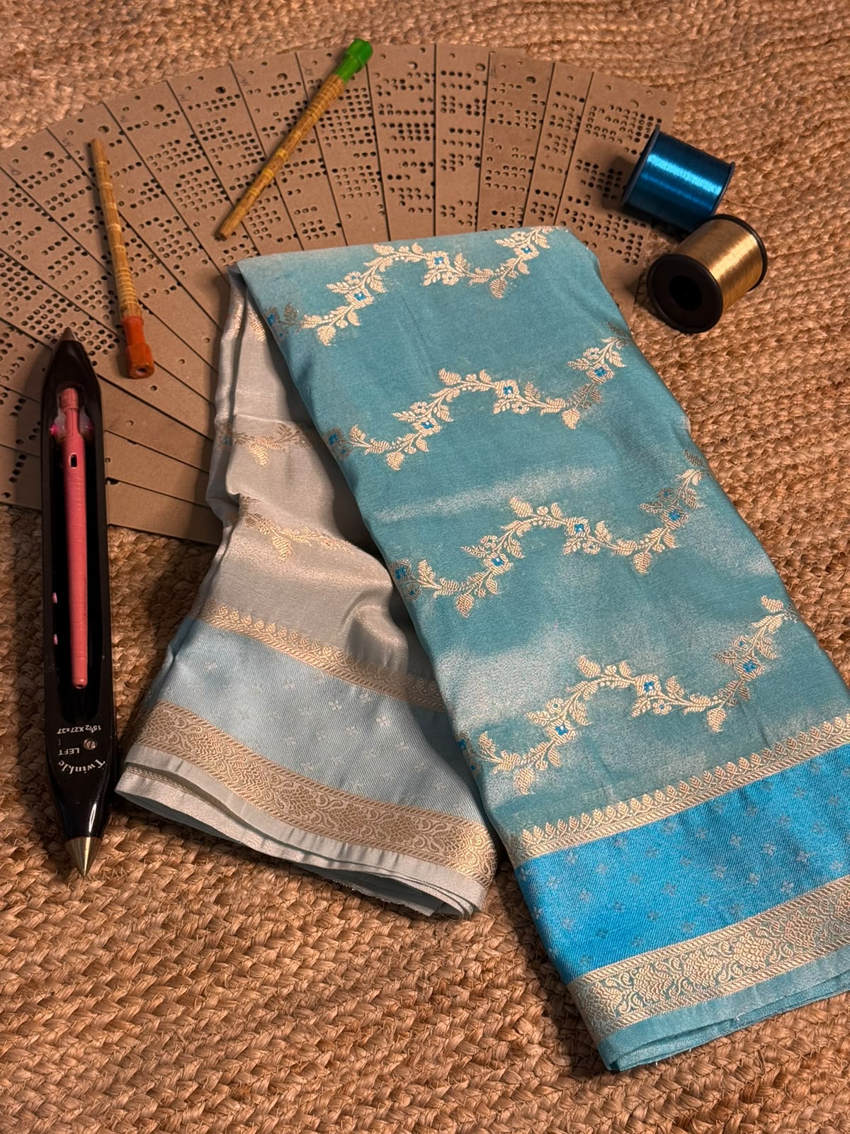 Ombré Blue Breathable Tissue Silk Banarasi Saree