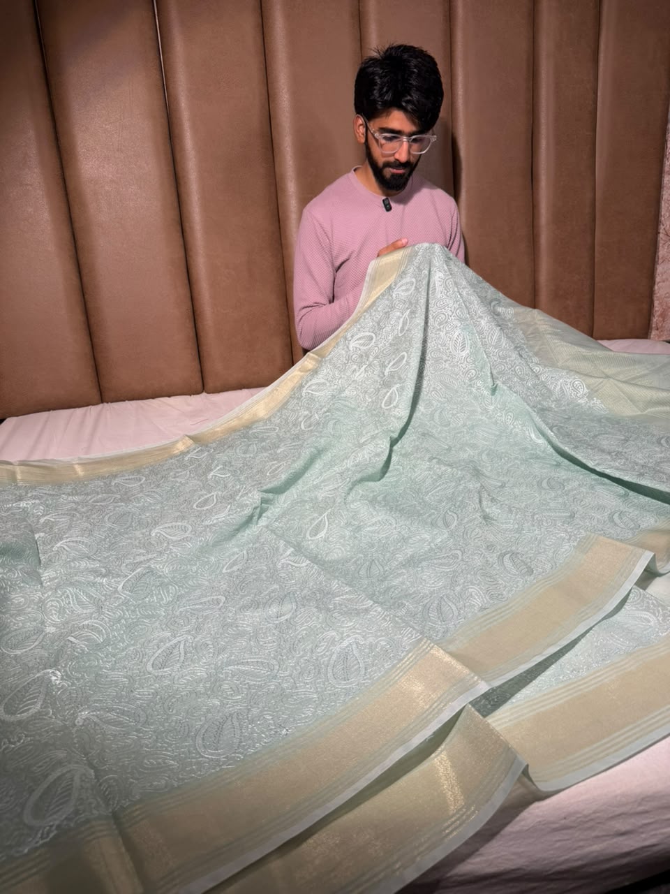Sea Green Soft Cotton Chikankari Embroided Saree