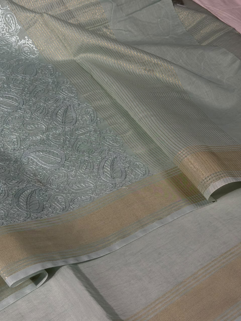 Sea Green Soft Cotton Chikankari Embroided Saree