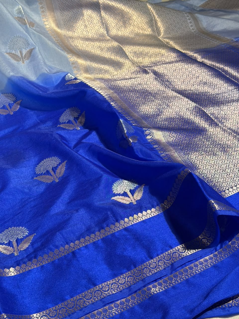 Powder Blue Soft Chinia Silk Jacquard Banarasi Saree