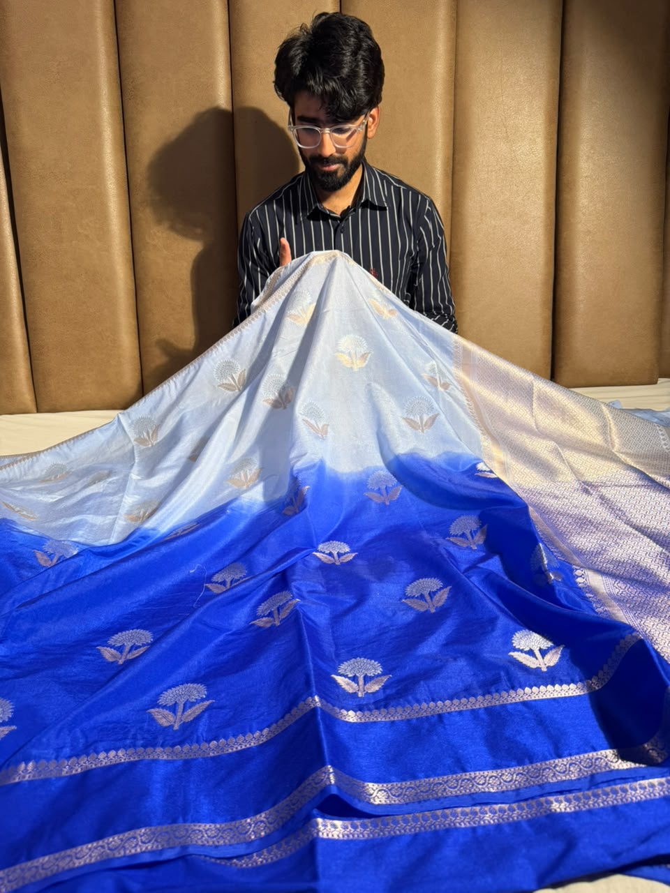 Powder Blue Soft Chinia Silk Jacquard Banarasi Saree