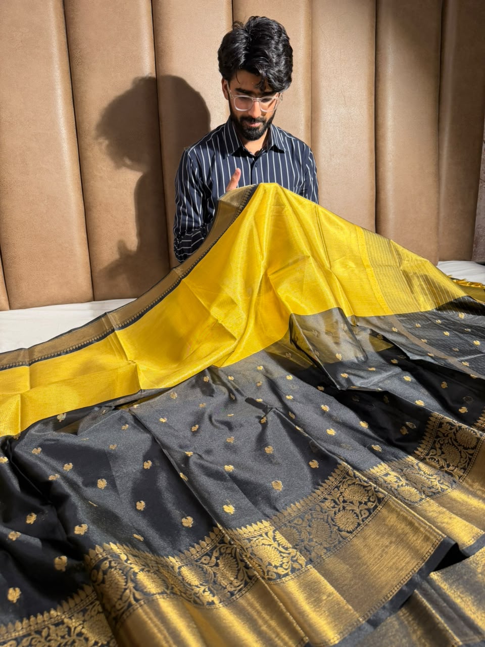 Gold Black Mauve Black Soft Banarasi Silk Saree
