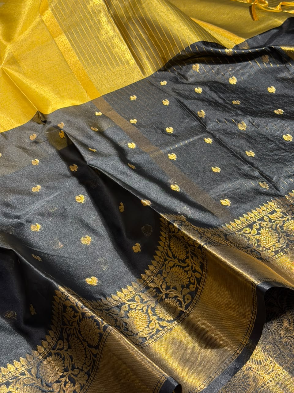 Gold Black Mauve Black Soft Banarasi Silk Saree