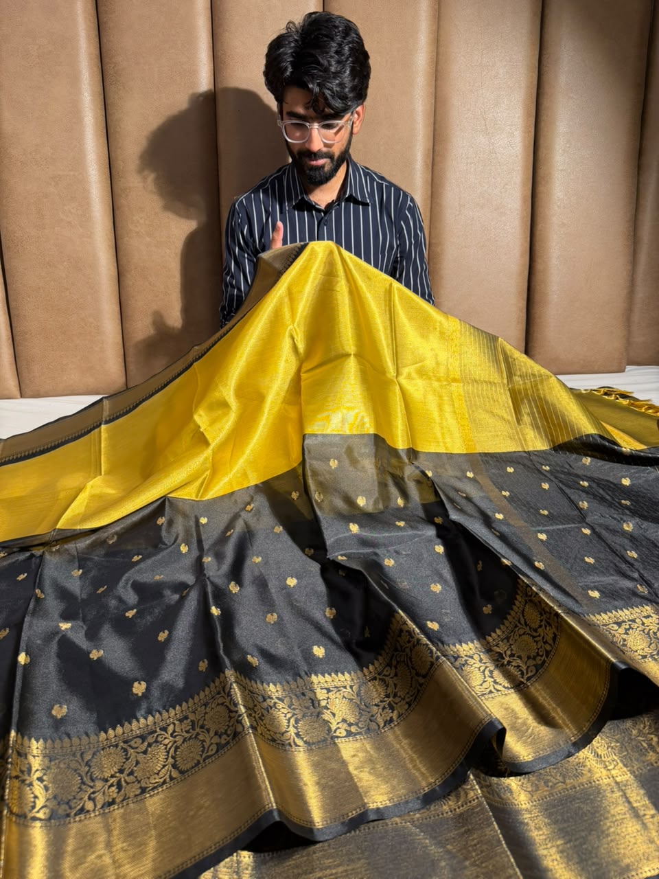 Gold Black Mauve Black Soft Banarasi Silk Saree