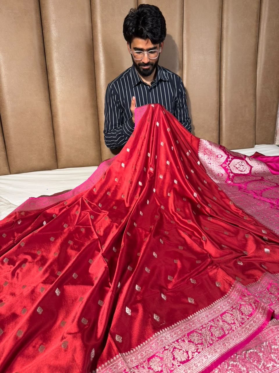 Maroon Pink Traditional Buti Mashru Katan Saree