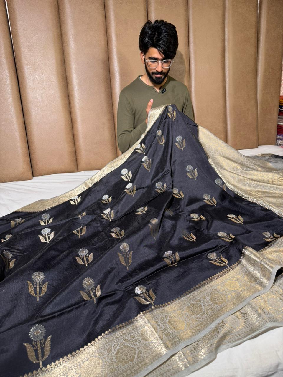 Jet Black Shade Soft Georgette Banarasi Saree