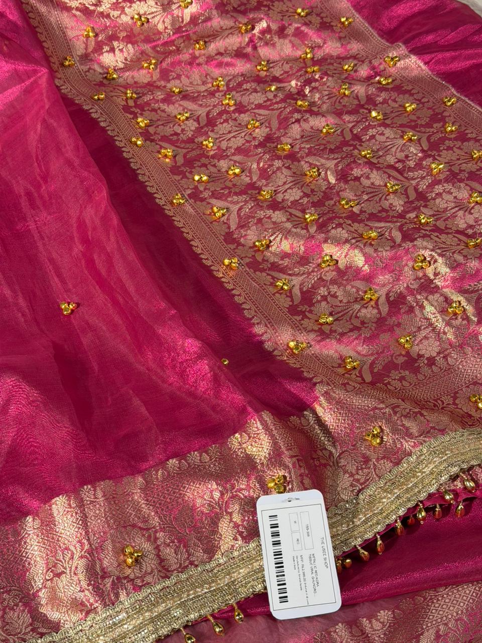 Metallic Rani Kora Tissue Viral Ghungroo Saree