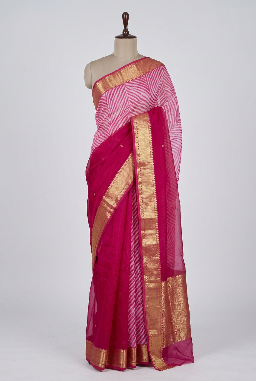 Arashi Pink Pure Kora Silk Handloom Saree