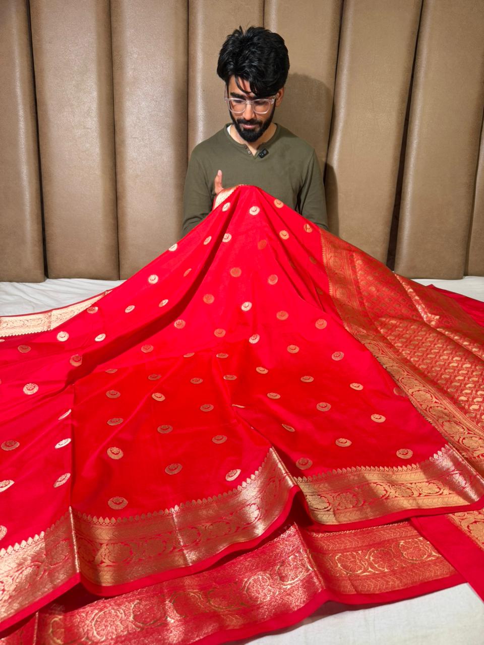 Bright Red Chand Tara Buti Softsilk Banarasi Saree