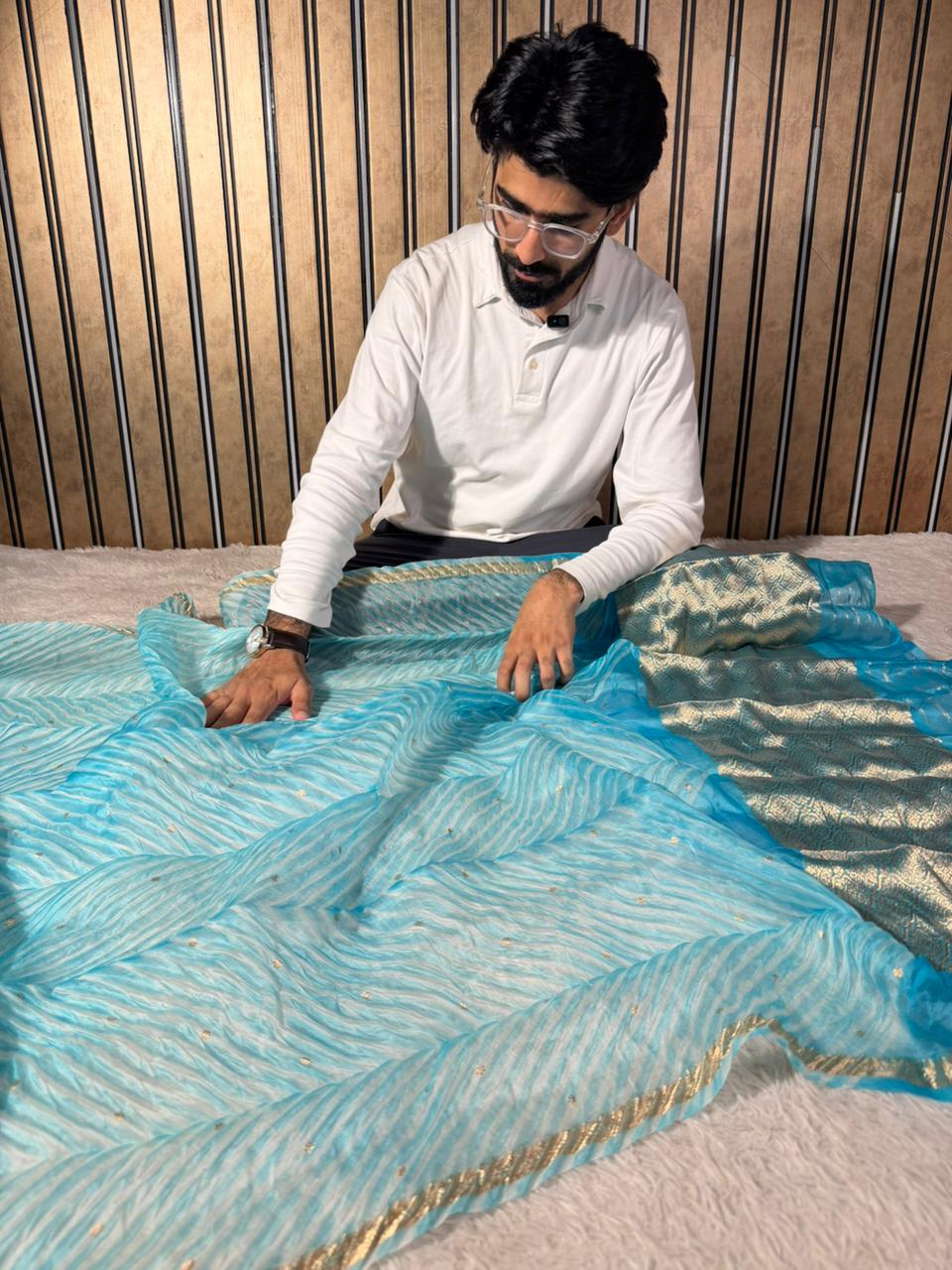 Arashi Firozi Pure Kora Silk Handloom Saree
