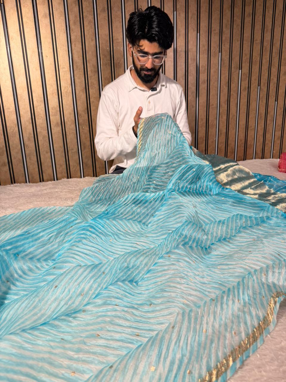 Arashi Firozi Pure Kora Silk Handloom Saree