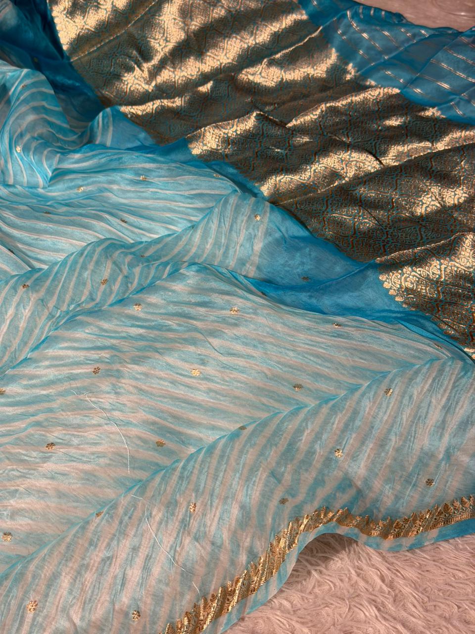 Arashi Firozi Pure Kora Silk Handloom Saree