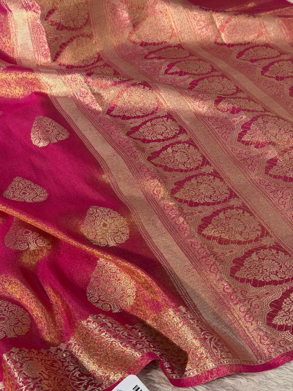 Rusted Majenta Breathable katan Tissue Banarasi Saree