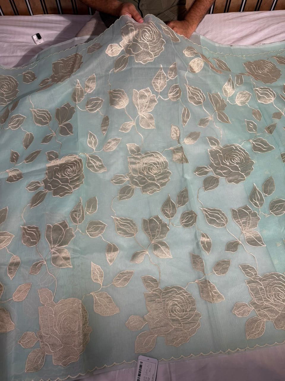 Sea Blue Kota Cotton Appliqué Work Saree