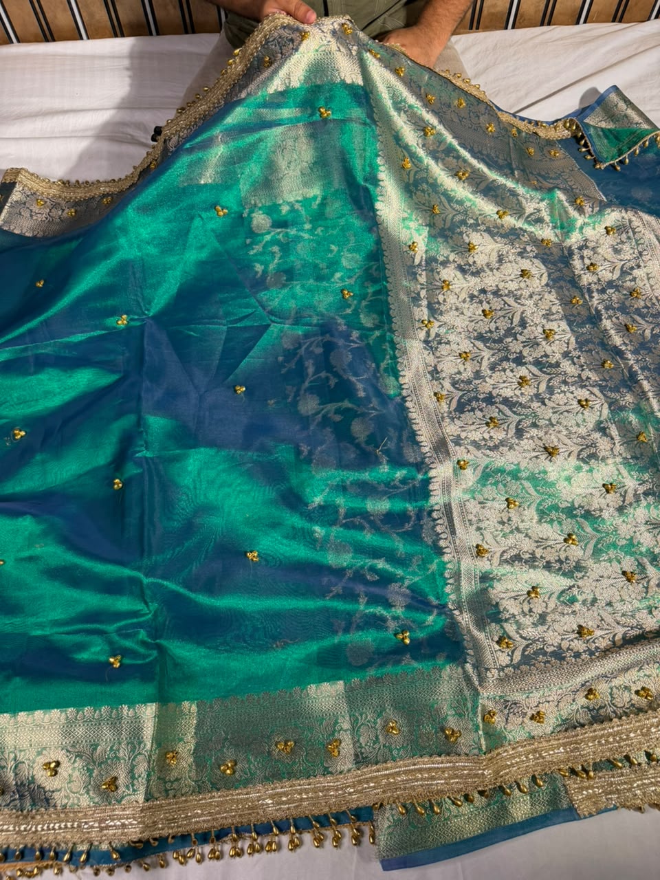 Rare Baigani Viral Ghungroo Work Tissue Saree