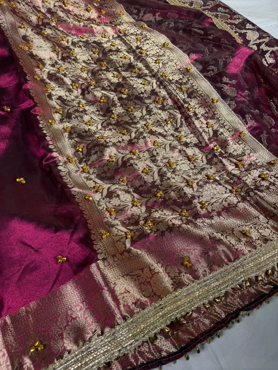 Metallic Violet Viral Ghungroo Work Tissue Saree