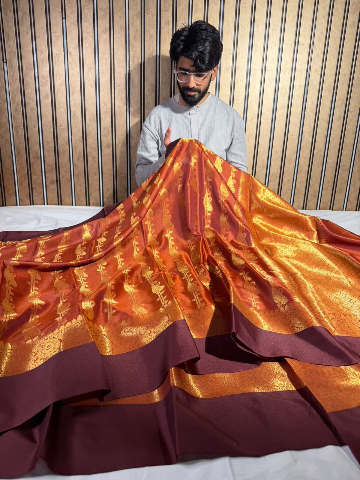 Burnt Orange Softsilk Eccentric Banarasi Saree