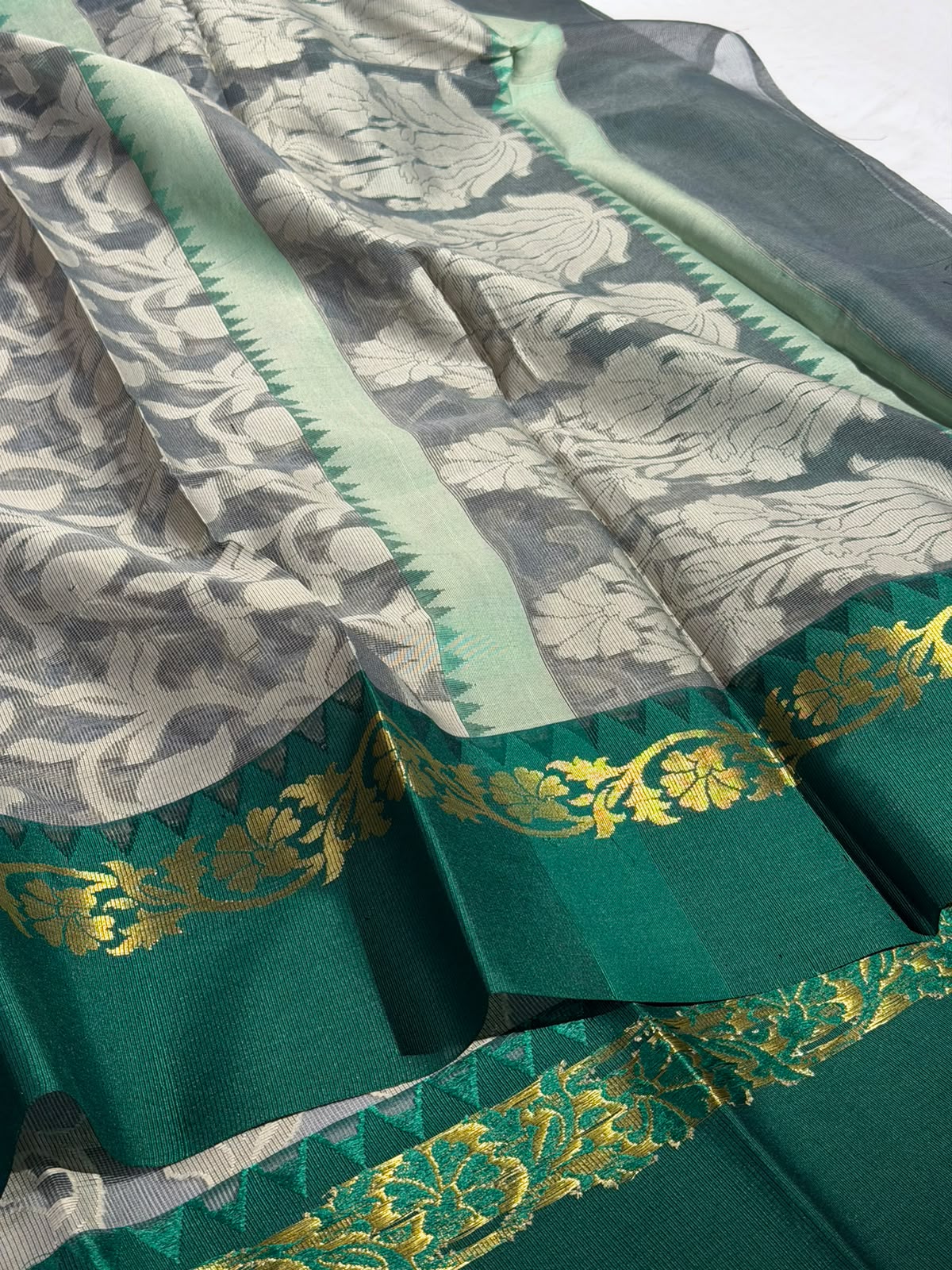 Grey Cotton Patola Saree in Grey Jaal Weave