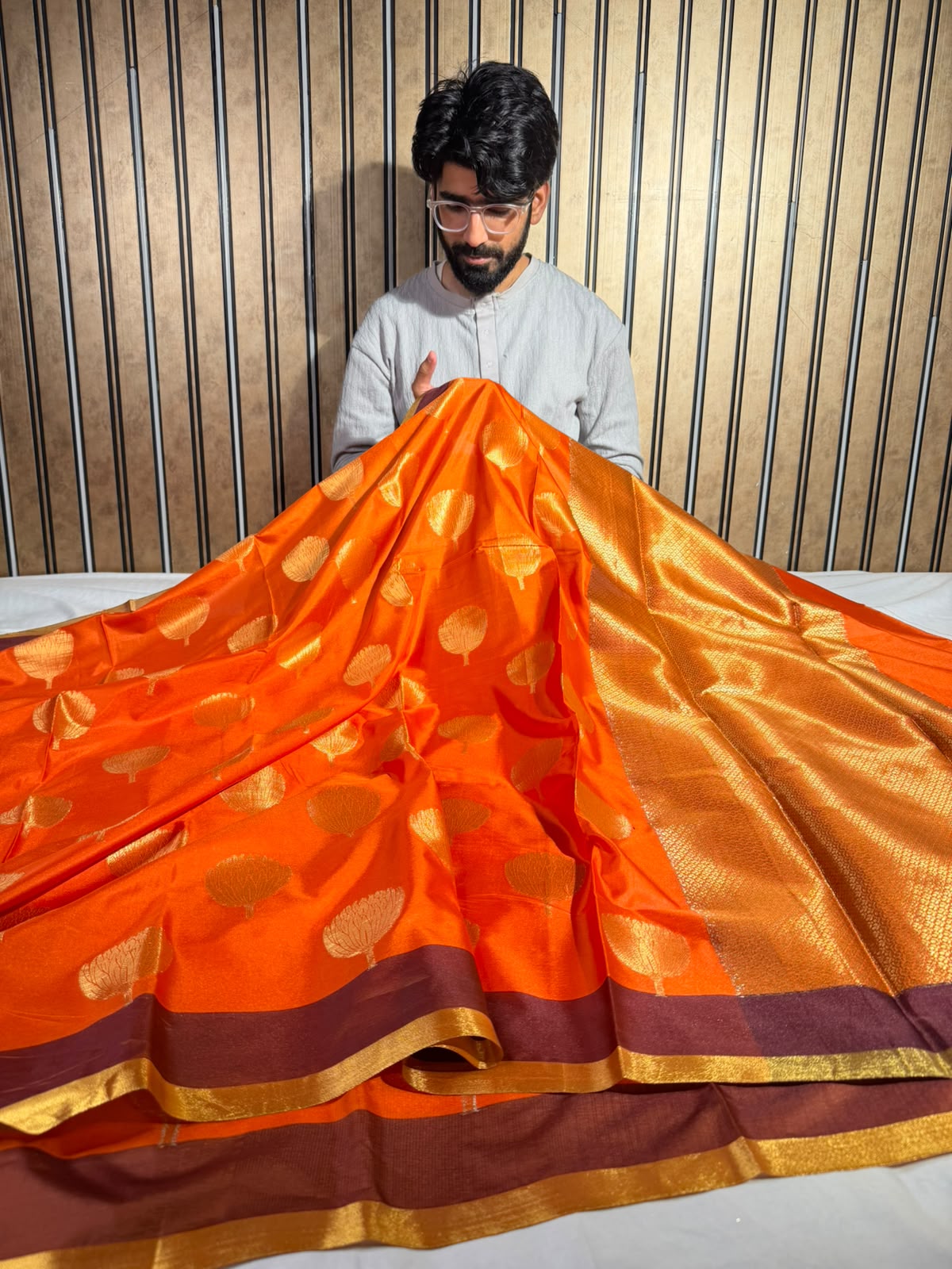Burnt Orange Softsilk Traditional Banarasi Saree