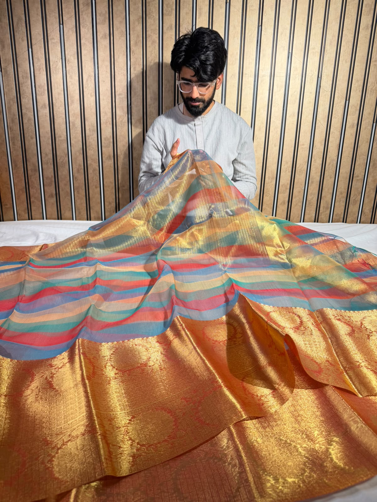 Multi Colour Soft Silk Jamdani Pattern Saree