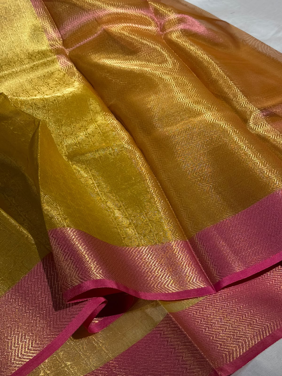 Yellow Pink Jamdani Pattern Saree