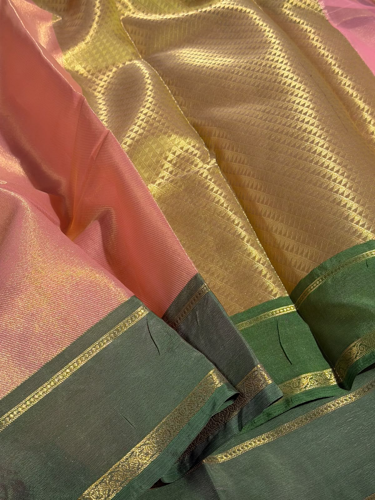 Peach With Green Softsilk Eccentric Banarasi Saree