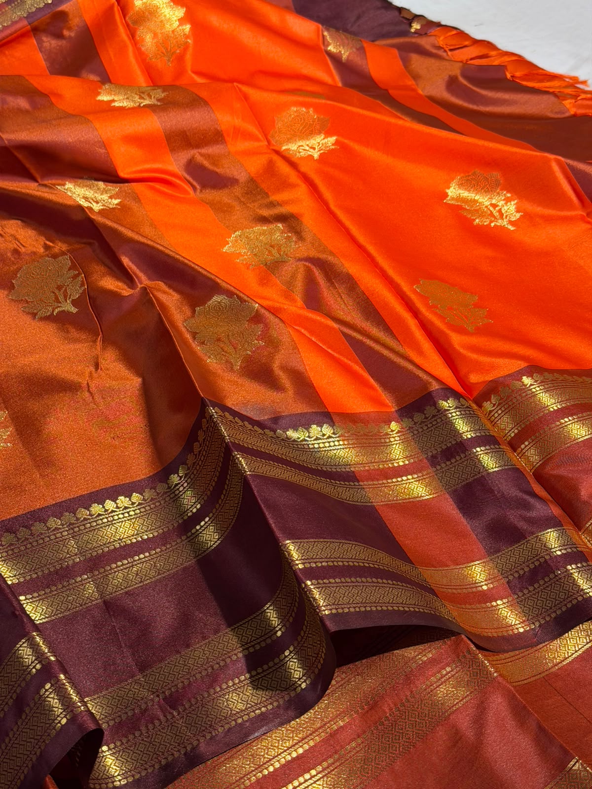 Orange Maroon Jamdani Pattern Saree