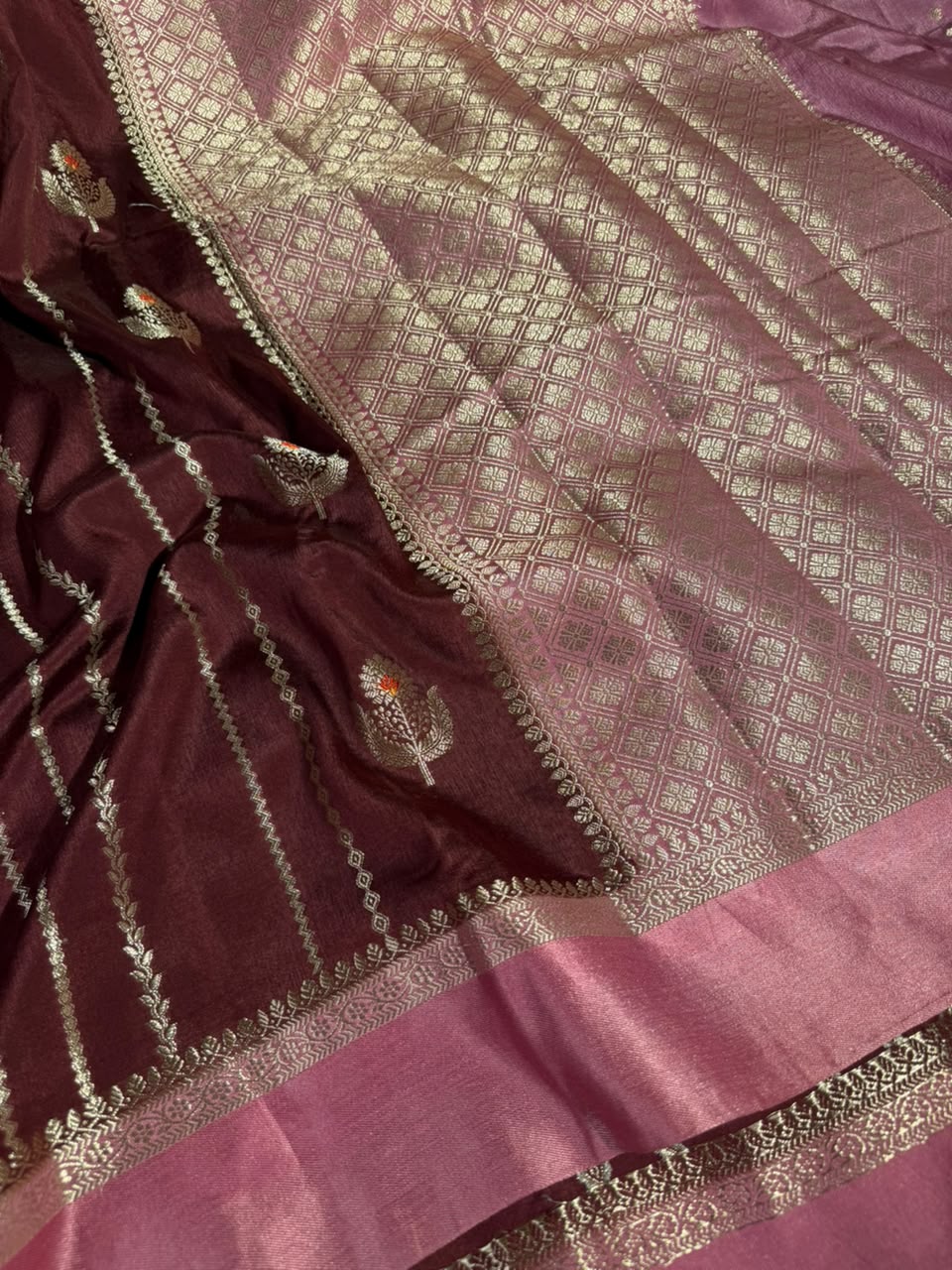 Wine Mauve Comfortable Chinia Silk Banarasi Saree